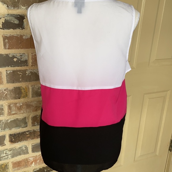 Rafaella Sleeveless Tank Tiered Ruffle Colorblock Black White Pink Fuchsia M - Picture 3 of 11